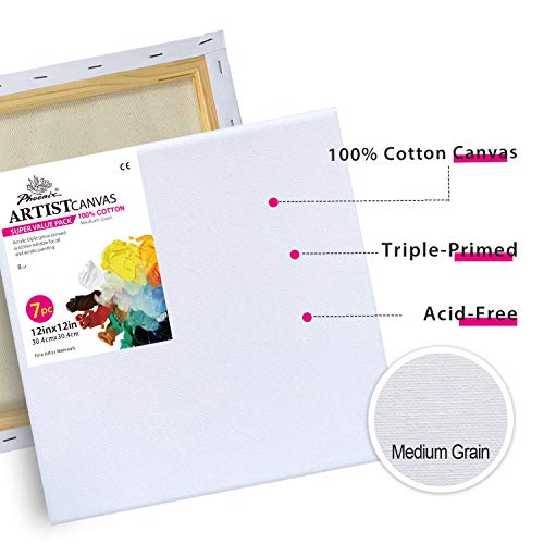 PHOENIX Pre Stretched Canvas for Painting - 12x12 Inch / 7 Pack - ...