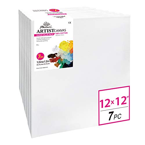 PHOENIX Pre Stretched Canvas for Painting - 12x12 Inch / 7 Pack - ...