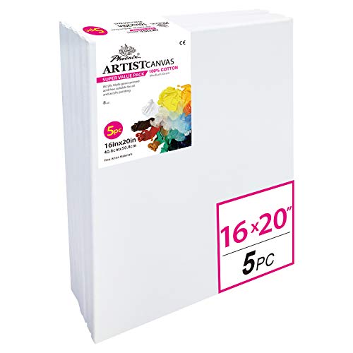 PHOENIX Pre Stretched Canvas for Painting - 16x20 Inch / 5 Pack - ...
