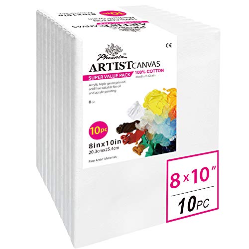 PHOENIX Pre Stretched Canvas for Painting - 8x10 Inch / 10 Pack - ...