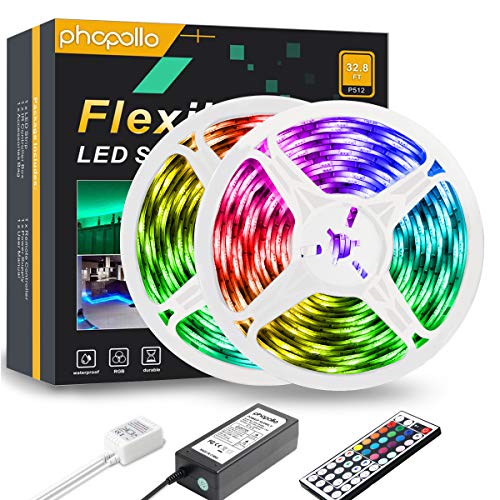 PHOPOLLO LED Strip Lights, 32.8ft RGB Color Changing 5050 300LEDs ...