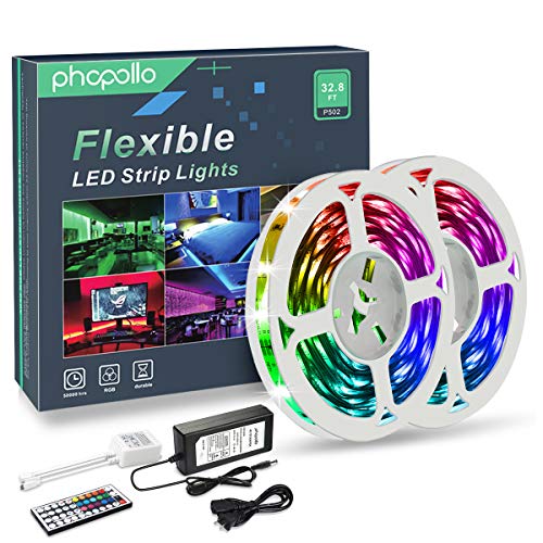 PHOPOLLO LED Strip Lights, 32.8ft RGB Color Changing 5050 300LEDs ...
