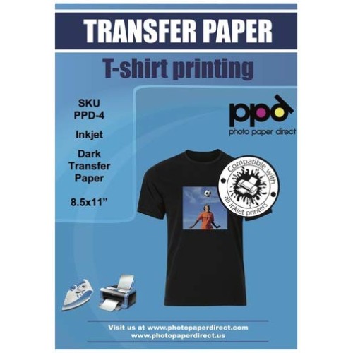 PPD Inkjet Iron-On Dark T Shirt Transfers Paper LTR 8.5x11 Pack o...