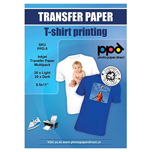 PPD Inkjet Iron-On Mixed Light and Dark Transfer Paper LTR 8.5 x 1...