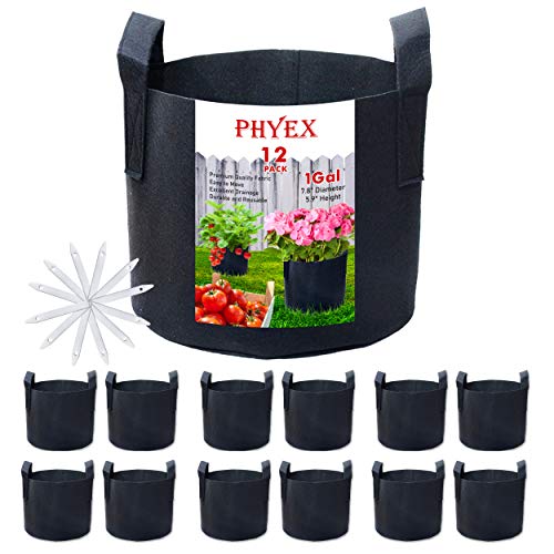 PHYEX 12-Pack 1 Gallon Nonwoven Grow Bags, Aeration Fabric Pots wi...