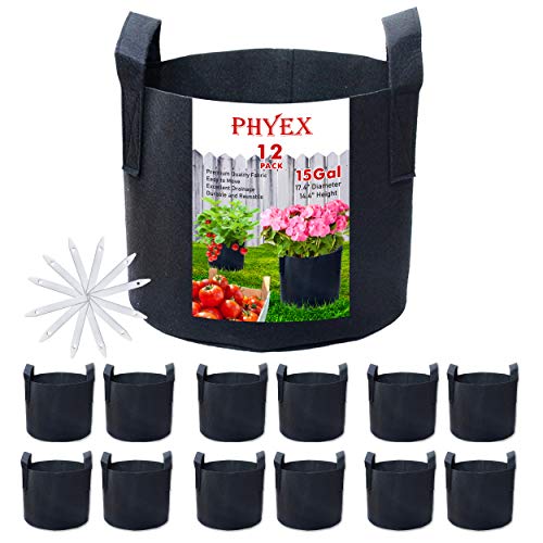 PHYEX 12-Pack 15 Gallon Nonwoven Grow Bags, Aeration Fabric Pots w...
