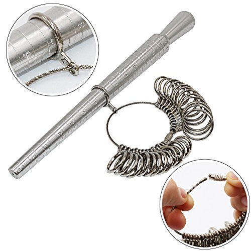 PHYHOO Ring Sizer Set Metal Ring Mandrel Steel Ring Gauge Kit Fing...