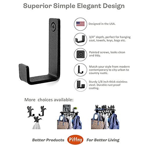 Piffny 6 Pack Heavy Duty Coated Stainless Steel Hooks for Indoor &...