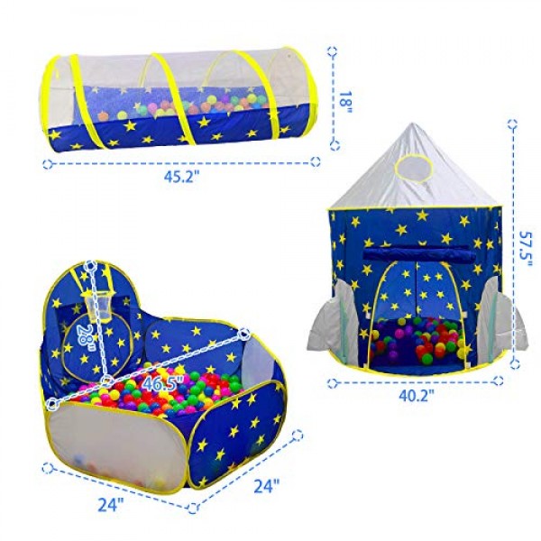 3pc Kids Play Tent for Boys with Ball Pit, Crawl Tunnel, Princess ...