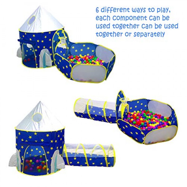 3pc Kids Play Tent for Boys with Ball Pit, Crawl Tunnel, Princess ...