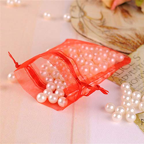 100 Pc 5x7 inch Gift Wrap Bags Red,Organza Sheer Fabric,Drawstring...