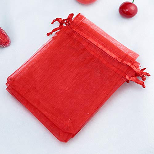 100 Pc 5x7 inch Gift Wrap Bags Red,Organza Sheer Fabric,Drawstring...