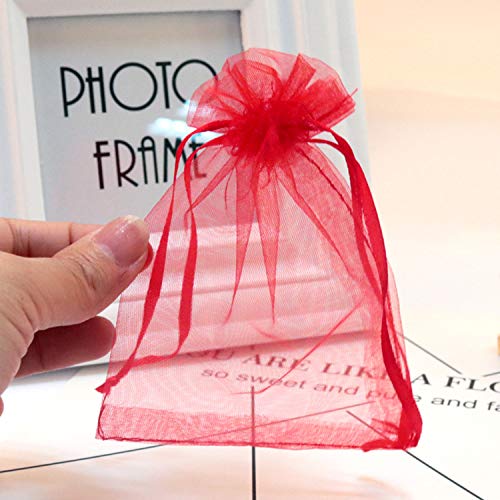 100 Pc 5x7 inch Gift Wrap Bags Red,Organza Sheer Fabric,Drawstring...