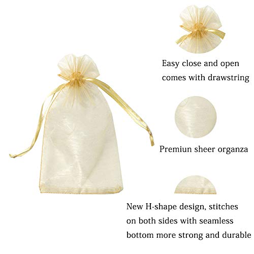 100pcs 4x6 inch Gifts Wrap Bags Gold, Organza Sheer Fabric Bulk, D...