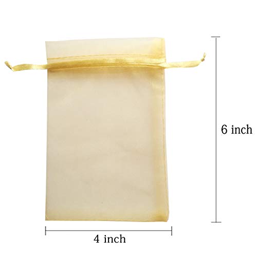 100pcs 4x6 inch Gifts Wrap Bags Gold, Organza Sheer Fabric Bulk, D...
