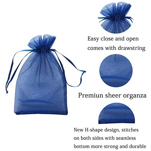 50 Pc 4x6 inch Gift Wrap Bags Navy Blue,Organza Sheer Fabric,Draws...