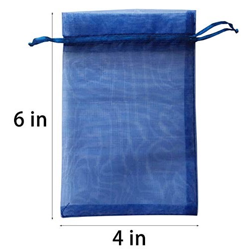 50 Pc 4x6 inch Gift Wrap Bags Navy Blue,Organza Sheer Fabric,Draws...