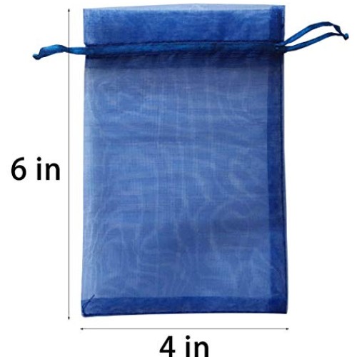 50 Pc 4x6 inch Gift Wrap Bags Navy Blue,Organza Sheer Fabric,Draws...