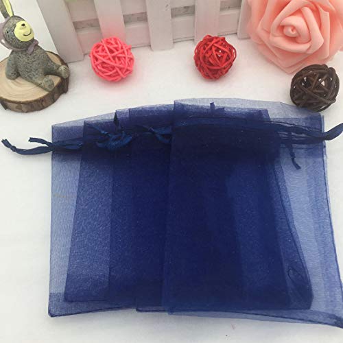 50 Pc 4x6 inch Gift Wrap Bags Navy Blue,Organza Sheer Fabric,Draws...