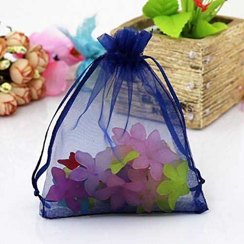50 Pc 4x6 inch Gift Wrap Bags Navy Blue,Organza Sheer Fabric,Draws...