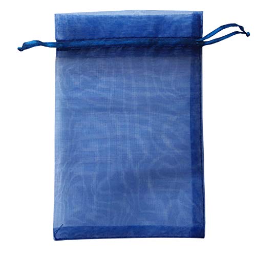 50 Pc 4x6 inch Gift Wrap Bags Navy Blue,Organza Sheer Fabric,Draws...