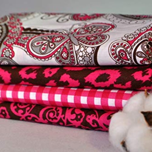 Pink Butterflies 4 Fat Quarter Cuts Bundle, 100% Cotton Fabric