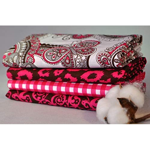 Pink Butterflies 4 Fat Quarter Cuts Bundle, 100% Cotton Fabric