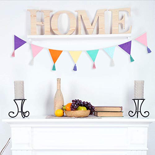 12Pcs/13Ft Fabric Triangle Flags Cotton Tassel Banner, Colored Bun...