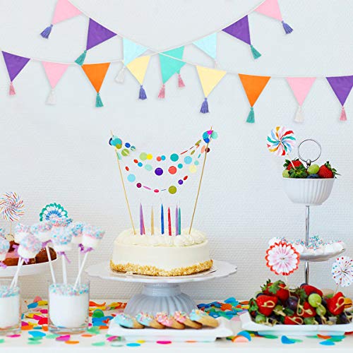 12Pcs/13Ft Fabric Triangle Flags Cotton Tassel Banner, Colored Bun...