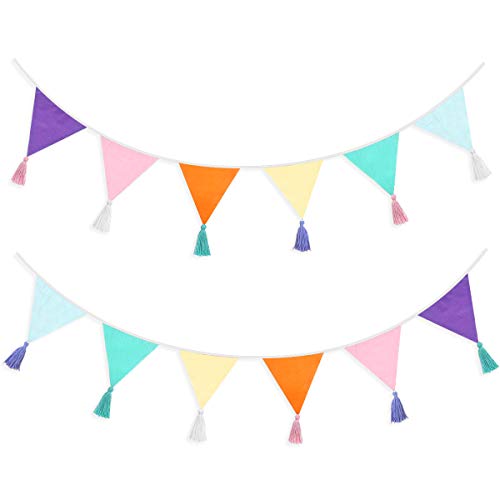 12Pcs/13Ft Fabric Triangle Flags Cotton Tassel Banner, Colored Bun...