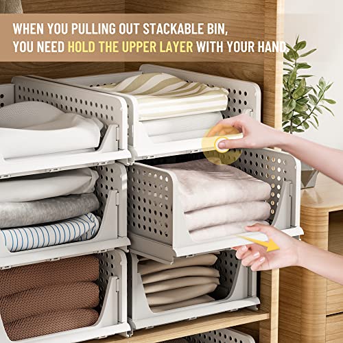 Pinkpum Stackable Plastic Storage Basket-Foldable Closet Organizer...