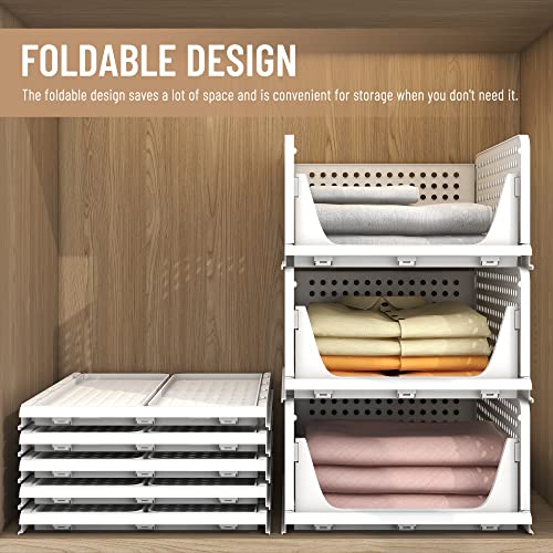 Pinkpum Stackable Plastic Storage Basket-Foldable Closet Organizer...