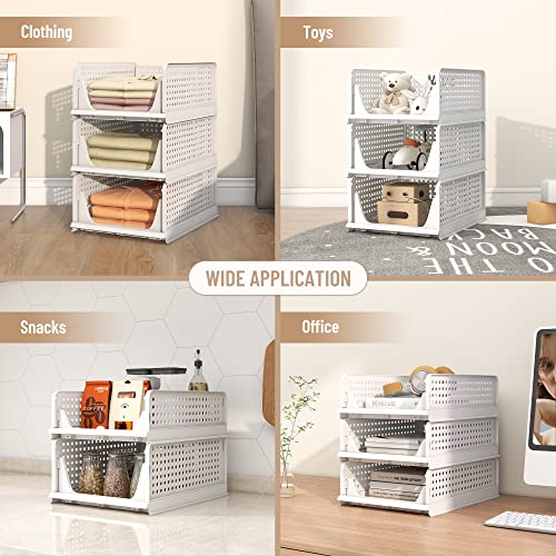 Pinkpum Stackable Plastic Storage Basket-Foldable Closet Organizer...