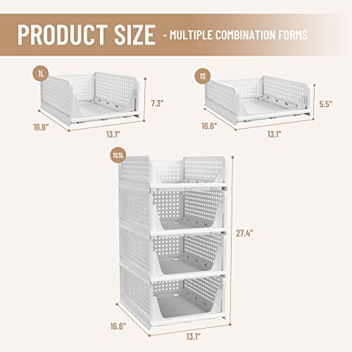 Pinkpum Stackable Plastic Storage Basket-Foldable Closet Organizer...