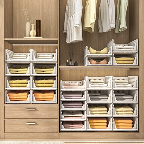 Pinkpum Stackable Plastic Storage Basket-Foldable Closet Organizer...