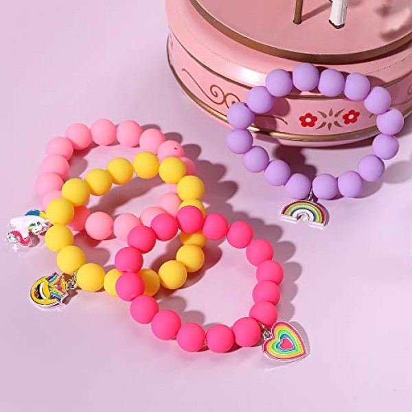 PinkSheep Unicorn Beads Bracelet for Kid Girl, 6PC, Rainbow Bracel...