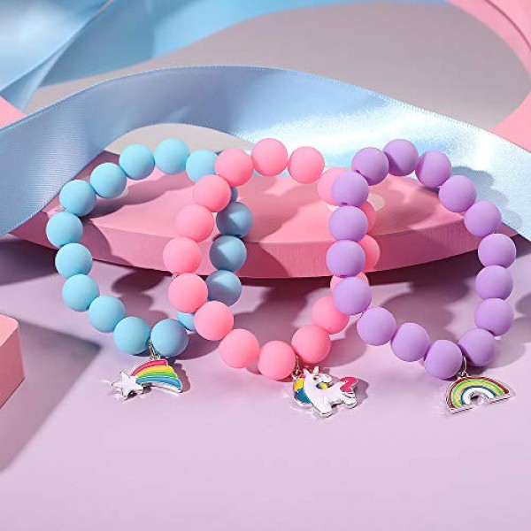 PinkSheep Unicorn Beads Bracelet for Kid Girl, 6PC, Rainbow Bracel...