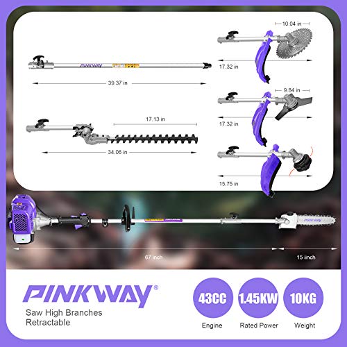 PINKWAY 43CC 2-Cycle 5 in 1 Trimming Tools, Multi Functional Cordl...