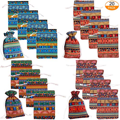 20 Pack Drawstring Gift Bag, Cotton Linen Jute Cloth Sack Muslin B...