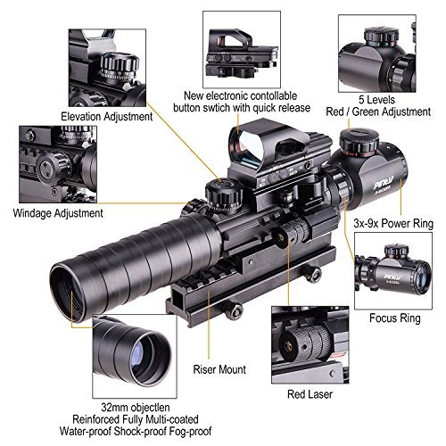 Pinty Rifle Scope 3-9x32 Rangefinder Illuminated Reflex Sight 4 Re...