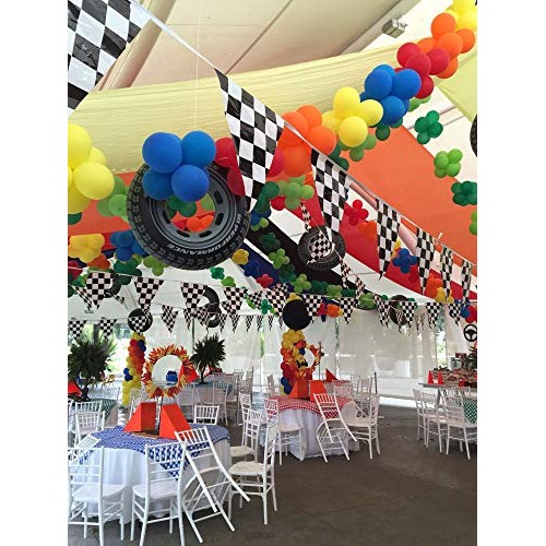 Piokio 100ft Checkered Flag Banner Racing Birthday Decorations, Na...
