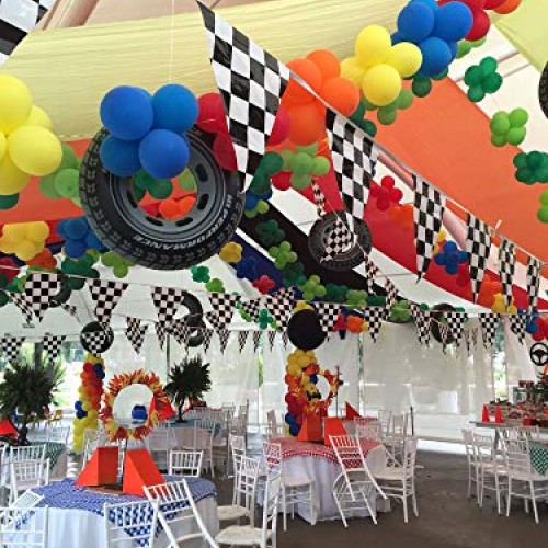 Piokio 100ft Checkered Flag Banner Racing Birthday Decorations, Na...