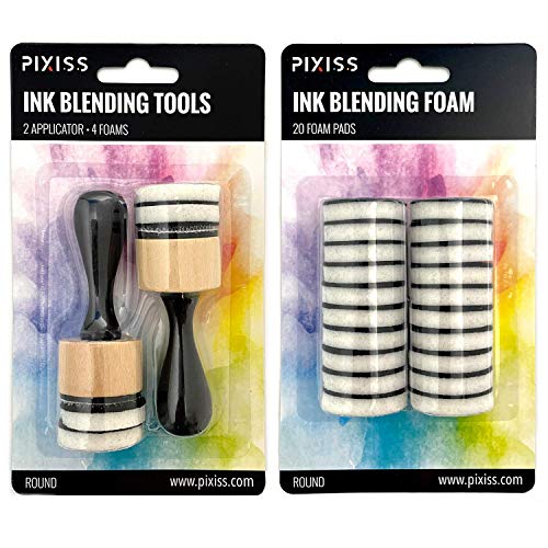 Pixiss Mini Ink Blending Tools, 2 Pack Round with 24 Replacement F...