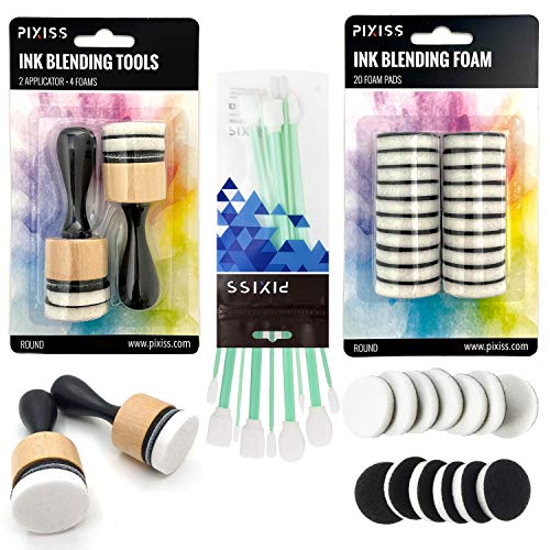 Pixiss Mini Ink Blending Tools, 2 Pack Round with 24 Replacement F...