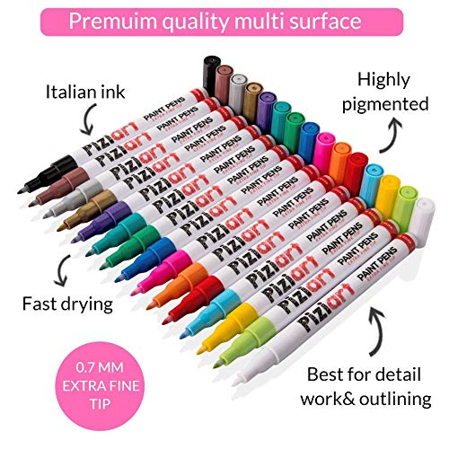 PIZIART Acrylic Paint Pens for Rock Painting, Stone, Glass, Cerami...