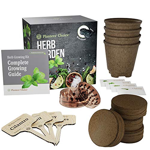 Planters Choice Organic Herb Growing Kit + Herb Grinder - Complet...