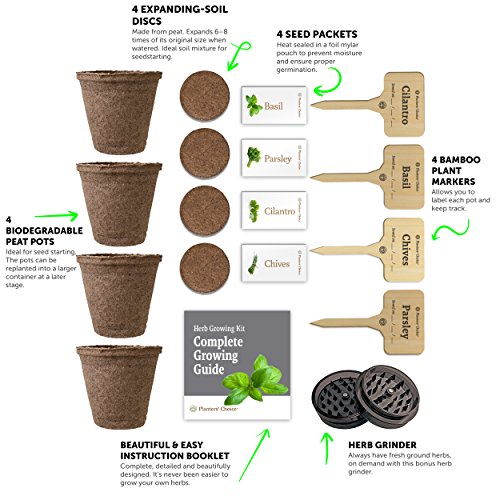 Planters Choice Organic Herb Growing Kit + Herb Grinder - Complet...