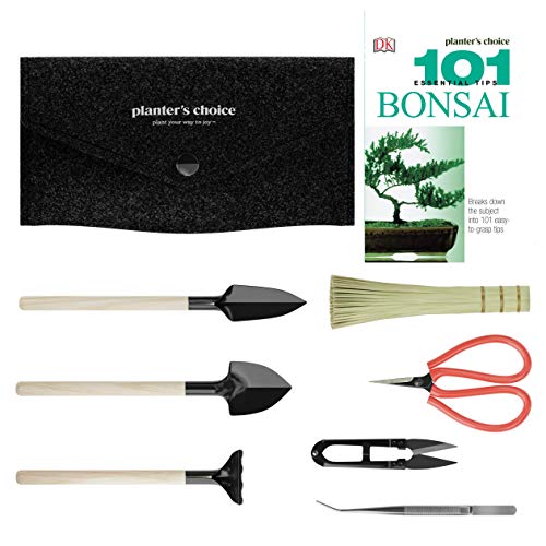 Premium Bonsai Tool Kit + Bonsai 101 Book - Set Includes: Wooden R...