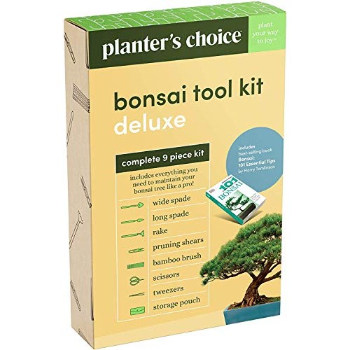 Premium Bonsai Tool Kit + Bonsai 101 Book - Set Includes: Wooden R...