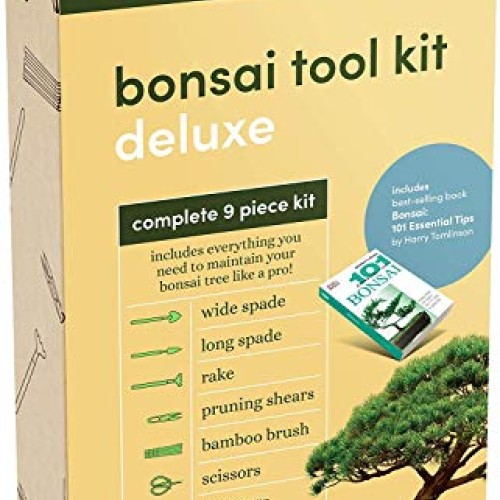 Premium Bonsai Tool Kit + Bonsai 101 Book - Set Includes: Wooden R...